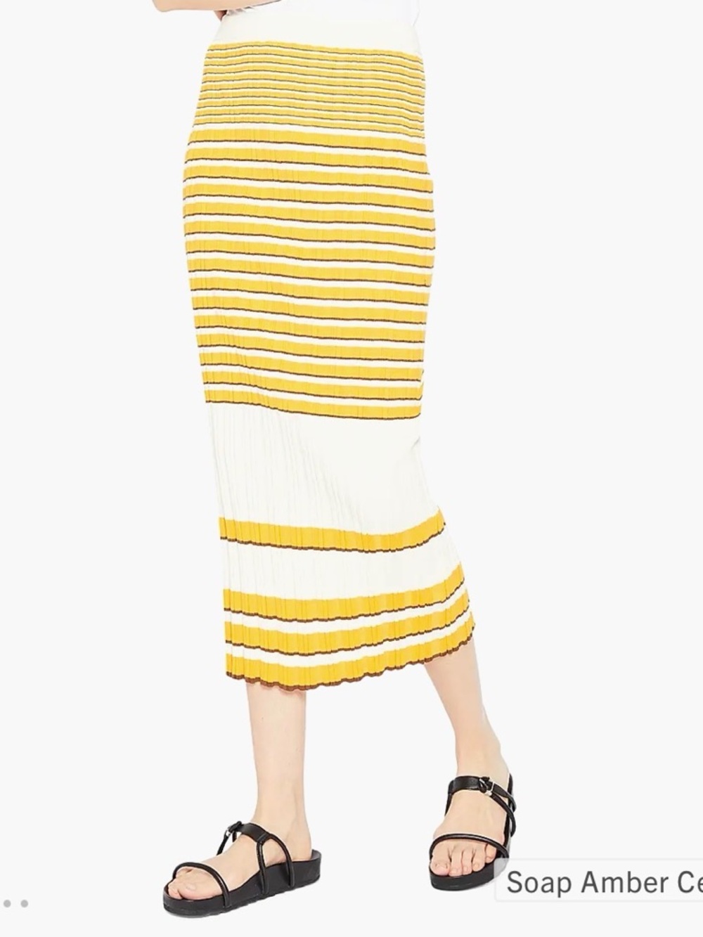Theory Ribbed Knit Midi Skirt in White and Orange